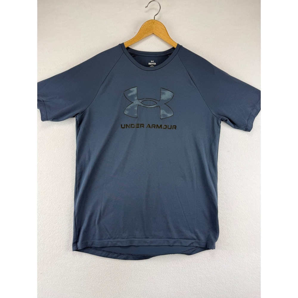 Under Armour Graphic T-Shirt Kids Small Gray Short Sleeve Loose Fit Logo